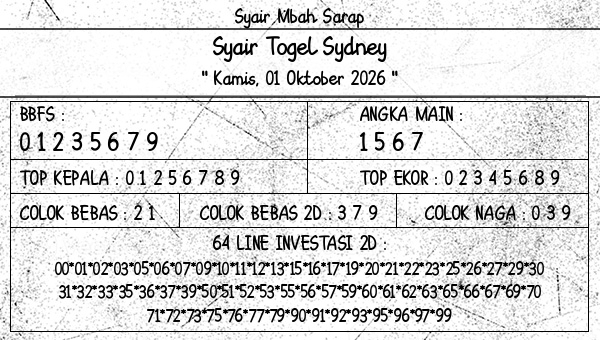 Syair Mbah Sarap - Syair Togel Sydney